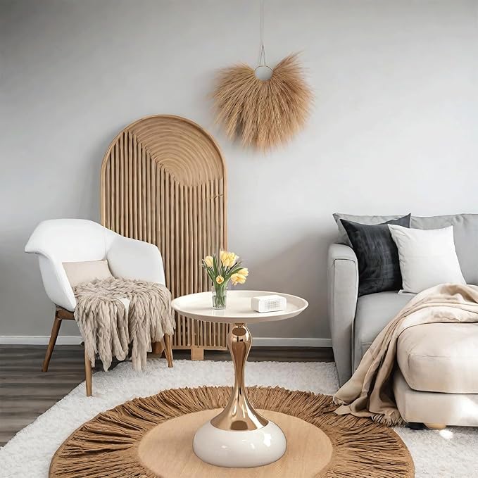 Elegant Modern Side Table - Featuring a Unique Hourglass Design, Ideal for use in Living Rooms, cafes, Dining Rooms, bedrooms, and Outdoors - a Fashionable Decoration (2, Off White)