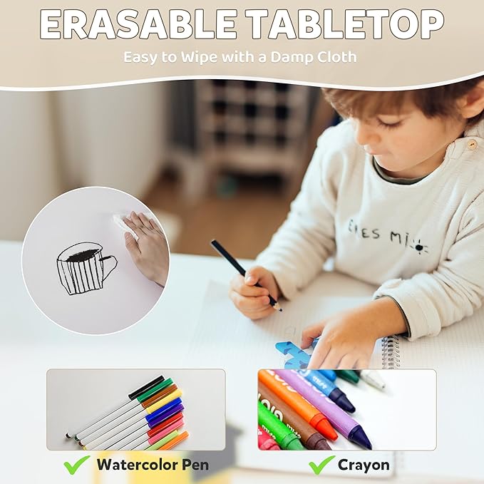 Adjustable Kids Table & Chairs Set for Ages 3-8 | 31.5"x23.6" Easy-Clean Activity Table | Meets ASTM/CPSC Standards for Daycare, Homeschool & Playroom (Natural, 4 Chairs)