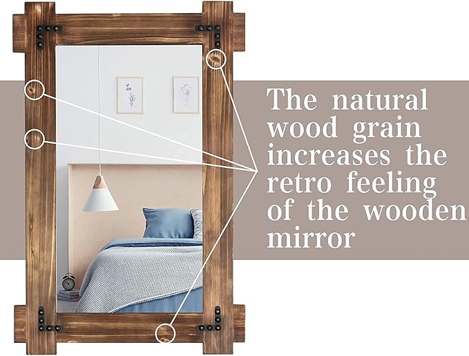 MeMoreCool Rustic Wood Mirror for Bathroom, Decorative Framed Farmhouse Vanity Mirror, Wall Mounted Rectangular Mirror for Bedroom or Living Room, Small 20x30 Inch