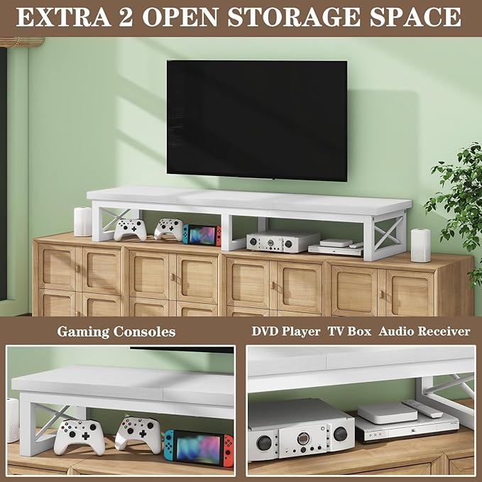 IBUYKE 45" Large TV Riser for 32-60 inch TV,Tabletop Short TV Stand with Storage and Steel Legs,TV Riser Stand for Home,Bedroom,Living Room,White TVT002W