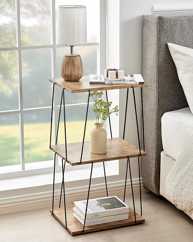 Side Table Set of 2, Tall End Table, Small Accent Table, Bedside Table for Living Room, Bedroom, Greige & Black