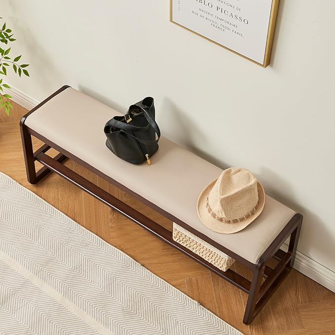 Wooden Shoe Rack Bench - Ottoman Bench with Solid Wood Shelf, Shoe Storage for entryway, end of Bed, Foyer, mudroom