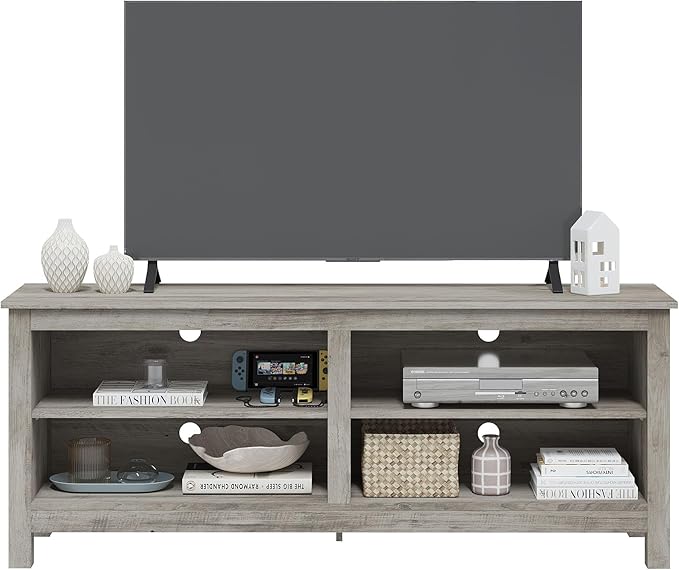 Modern TV Stand for 65 inch TV, 55 Inch TV Cabinet with 4 Open Storage Shelves, Wood TV Entertainment Center for Bedroom, Living Room