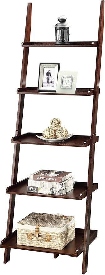 Convenience Concepts 5 shelves, American Heritage Bookshelf Ladder, Espresso, 72.75" x 25"