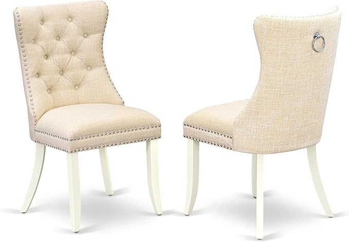 East West Furniture LGDA5-LWH-32 5 Piece Dining Table Set Includes a Rectangle Wooden Table with Butterfly Leaf and 4 Polyester Fabric Upholstered Chairs, 42x84 Inch, linen white