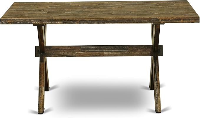 East West Furniture X777FL716-9 9 Piece Dining Table Set Includes a Rectangle Dining Room Table with X-Legs and 8 Dark Khaki Linen Fabric Parsons Chairs, 40x72 Inch, Multi-Color