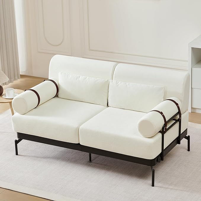 Modern Loveseat Sofa 59" Sofa Couch 2-Seater Sofa with Flexible USB Ports, Unique Cylindrical Armrests for Living Room, Beige