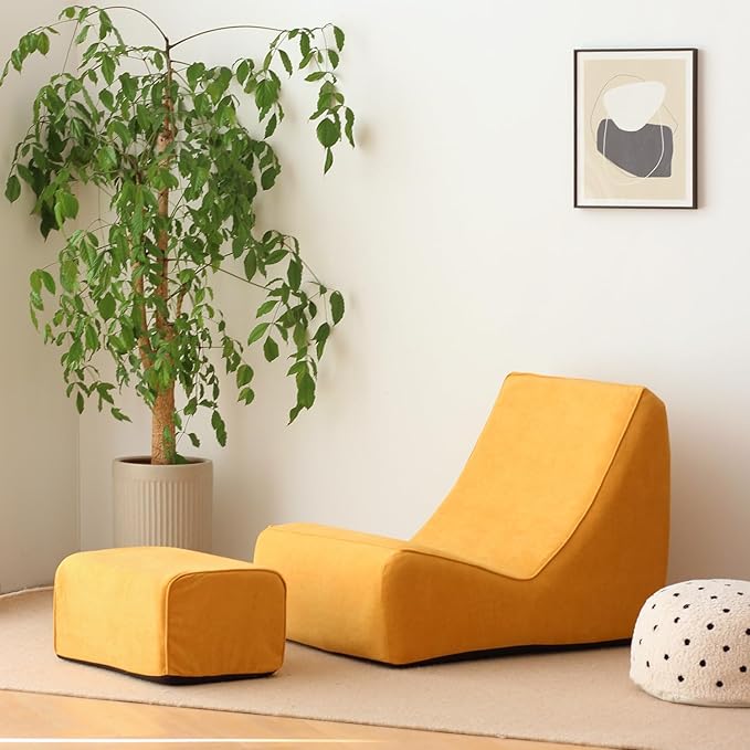 N&V Bean Bag Chair Single Seated Foam Sofa Armless Floor Sofa with High Density Foam Removable and Machine Washable Cover (Burnt Yellow, Large, No Stripes)