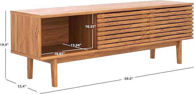 SAFAVIEH Aricia TV Stand for up to 65" Flatscreen – Oak Brown, 2 Sliding Doors with Interior Storage, 1 Open Shelf, Entertainment Media Console (MED9633D)
