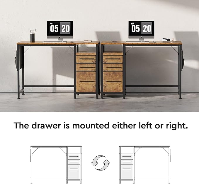 Ｍａｉｈａｉｌ Maihail Small Desk with Drawers, 40 inch Computer Desk with Shelves, Writing Desk with Storage, Small Office Desk with Metal Frame, Rustic Brown2