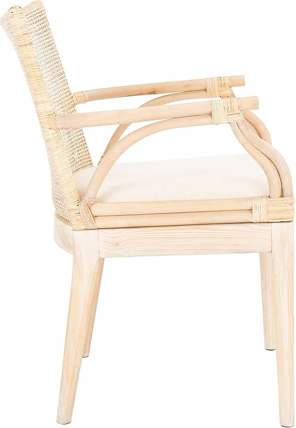 SAFAVIEH Home Collection Gianni Natural Wash/White Cushion Living Dining Room Bedroom Office Foyer Arm Chair SEA4011B