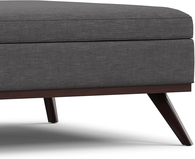 SIMPLIHOME Owen 40 inch Wide Mid Century Modern Square XL Coffee Table Storage Ottoman in Slate Grey Polyester Fabric, Assembled, for The Living Room, Entryway and Family Room