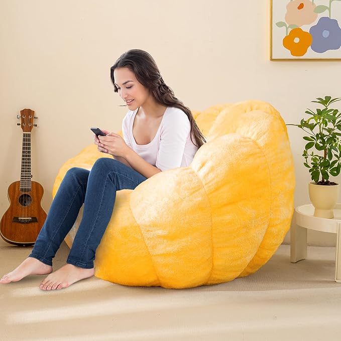 Pumpkin Bean Bag Sofa Chair for Adult, Beanbag Couch with Filler for Reading and Relaxation, Comfy and Lazy Sofa for Dorm, Apartment, Living Room and Bedroom, Orange