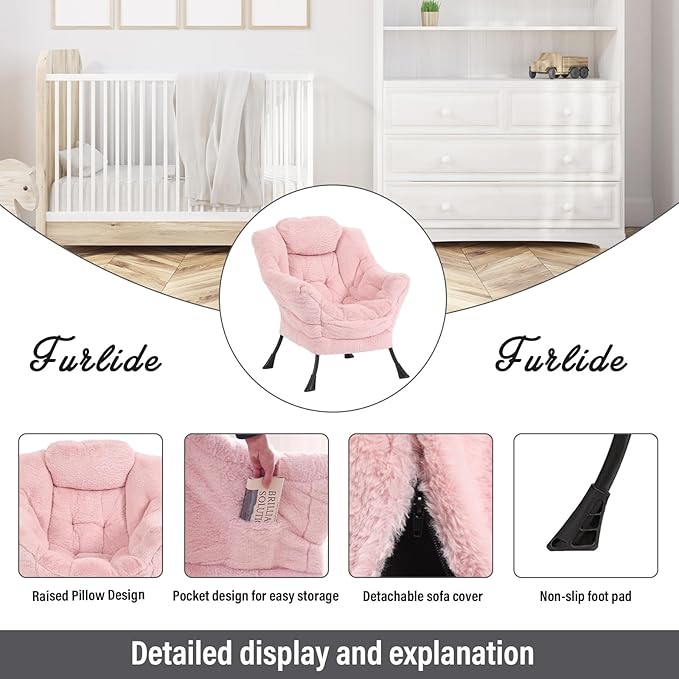 Lazy Chair with Ottoman, Modern Chair with Folding Footrest, Lounge Accent Chair, Comfortable Reading Chair, Oversized Armchairs for Bedroom, Study, Living Room(Plush Pink)