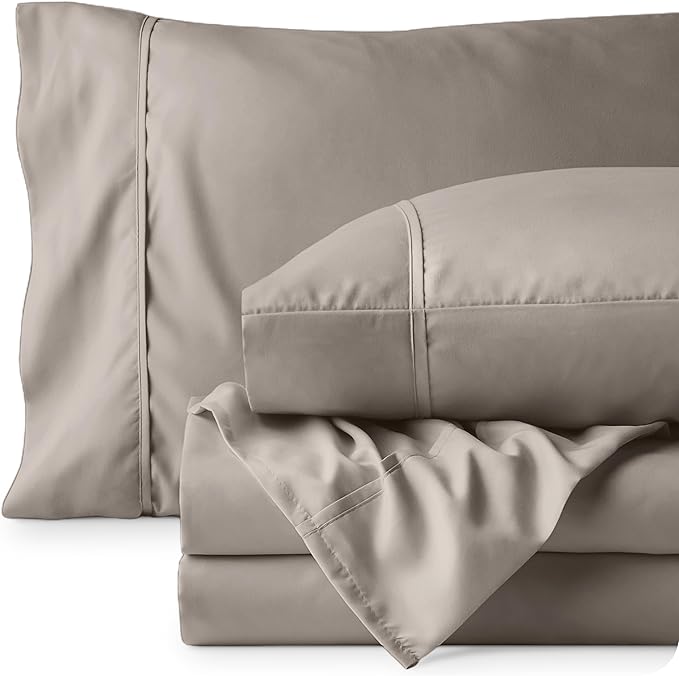 Bare Home Twin XL Sheet Set - 1800 Ultra-Soft Microfiber Twin Extra Long Bed Sheets - Double Brushed - Deep Pockets - Easy Fit - Extra Soft - 3 Piece Set - Bed Sheets & Pillowcases (Twin XL, Khaki)