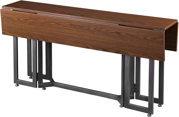SEI Furniture Driness Drop Leaf Convertible Console to Dining Table, Dark Tobacco, Gunmetal Gray