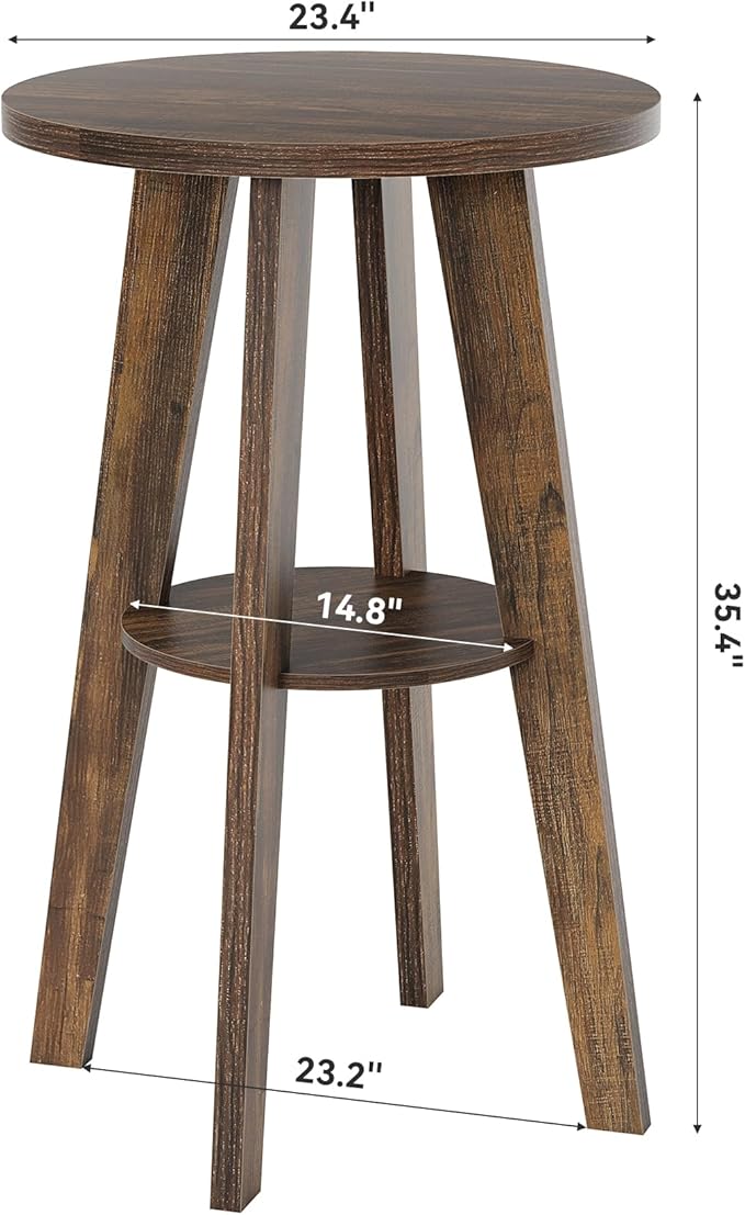 LITTLE TREE Portable Round Bar Table, High Top Bistro Pub Table, Mobile 2-Tier Shelves for Events, Party, Camping, Picnic, Tradeshow, 35.4-Inch Height (Brown, 1-Pack)