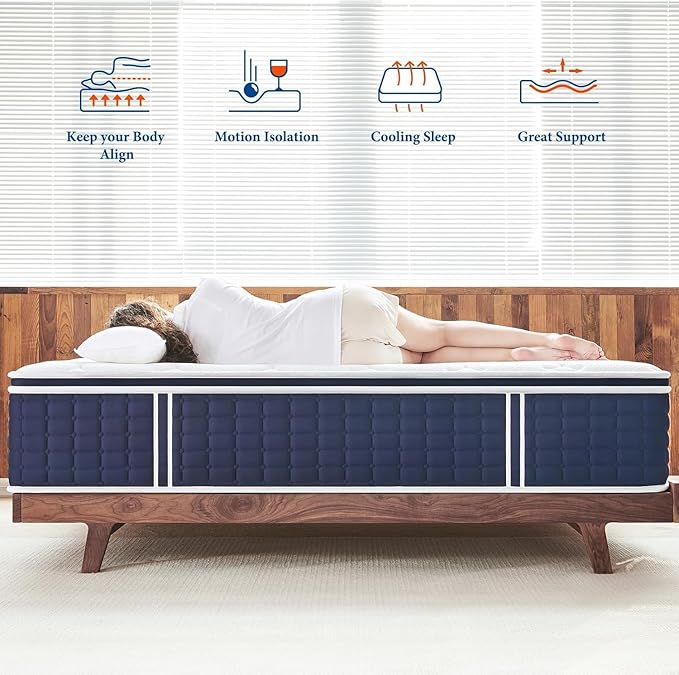 Coolvie 14 Inch California King Mattress, Hybrid Cal King Mattresses in a Box, Medium Firm Feel, 4 Layer Premium Foam with Pocket Springs with Fiberglass Free, Best Mattress in a Box