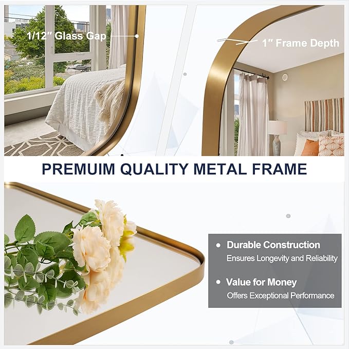 ANDY STAR Gold Oblong Mirror, 36x48 Inch Gold Oval Mirror for Bathroom with Stainless Steel Metal Frame, Wall Mouned for Bathroom, Living Room, Entryway