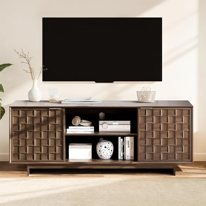 COLAMY TV Stand with Two Doors, Entertainment Center 59" with Adjustable Shelves and Storage, Mid-Century Modern TV Stand for 50/55/65 inch TV, Media Console Cabinet for Living Room, Bedroom Walnut