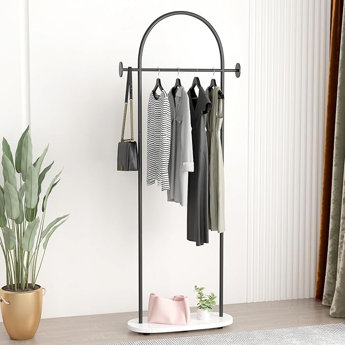 Black Clothing Racks, Modern Industrial Clothes Rack with Shelf, Heavy Duty Freestanding Coat Rack, Metal Coat Hanger Stand with Hooks for Boutique Office