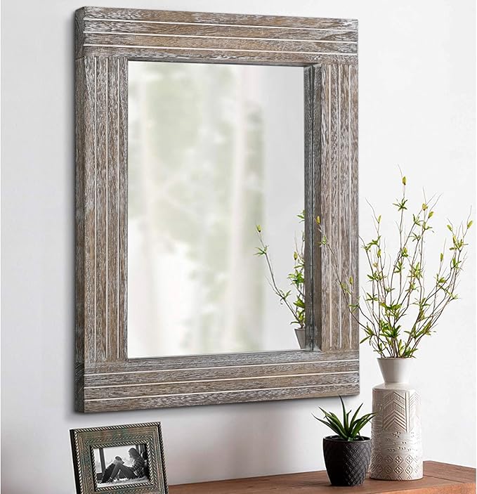 Mirrors for Wall Rustic Wooden Frame Rectangle Mirror Vintage Hanging Mirror for Bedroom Bathroom Living Room Farmhouse Wall Decor Large 20" x 16 "