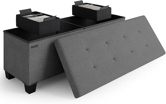 STORAGEBUD Storage Ottoman Bench with Bins, 43-in Storage Bench for Bedroom End of Bed, Folding Foot Rest Ottoman for Living Room Max 660lbs, Fabric Ottomans, Grey