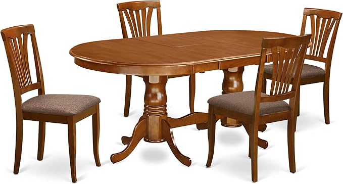 East West Furniture PLAV5-SBR-C 5 Piece Dining Room Table Set Includes an Oval Wooden Table with Butterfly Leaf and 4 Linen Fabric Kitchen Dining Chairs, 42x78 Inch, Saddle Brown