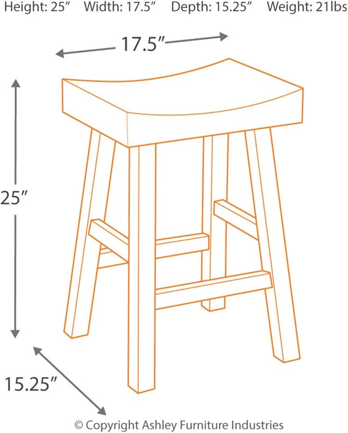 Signature Design by Ashley Glosco Farmhouse 25.5" Counter Height Saddle Barstool, Set of 2, Two-Tone Brown