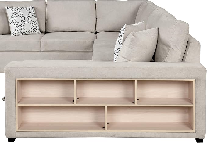 109" U-shaped Sectional Pull-out Sofa Bed with Storage Chaise,2-in-1 Convertible Couch W/ 4 Back Pillow & 2 USB Ports,Luxurious Sleeper Furniture Set for Living Room Large Space,Beige Chenille