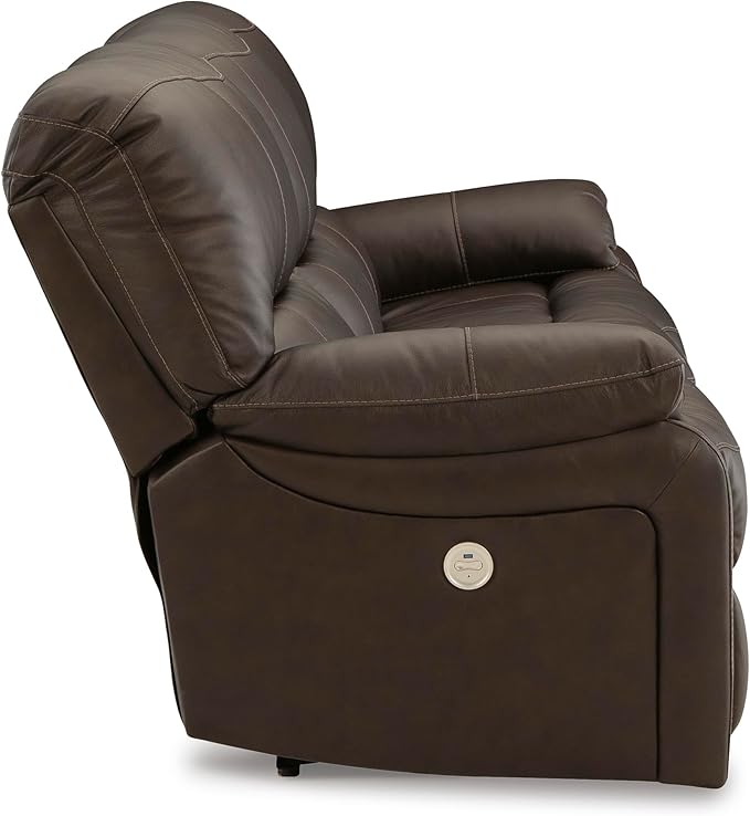 Signature Design by Ashley Leesworth Modern Leather Match Power Reclining Sofa with USB Ports, Dark Brown