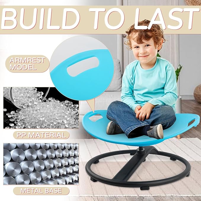 Spinning Chair for Autistic Kids with Handles, Sensory Spinning Chair for Kids, Training Body Coordination and Balance, Sit and Spin, Toys for Autism Toddlers and ADHD Children, Blue
