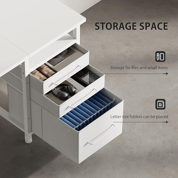 47" Computer Desk with Drawers, Desks for Bedrooms, Writing Desk with Storage, Work Desk for Small Space, White
