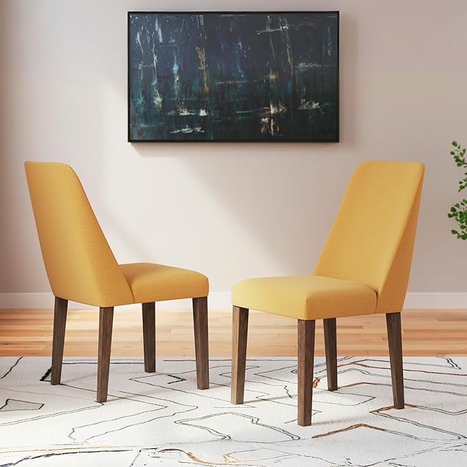 Signature Design by Ashley Lyncott Contemporary Dining Room Upholstered Side Chair with Foam Cushion, 2 Count, Yellow & Brown