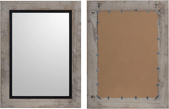 YOSHOOT Rustic Wooden Framed Wall Mirror, Natural Wood and Iron Bathroom Vanity Mirror for Farmhouse Decor, Vertical or Horizontal Hanging, 60" x 30", Grey