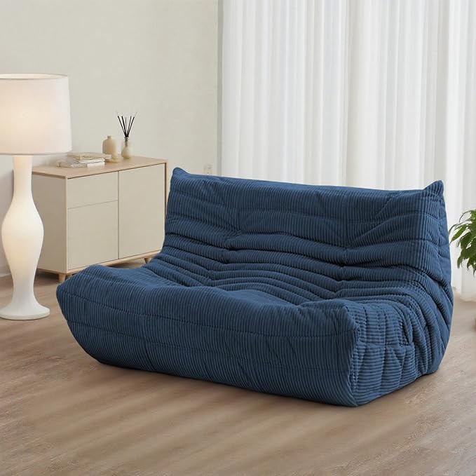 Fireside Loveseat Mid-Century Armless Sofa — Twin-Size Floor Lounger in Soft Premium Corduroy, Foam-Filled Accent Chair for Living Room or Bedroom (Prussia Blue, Two Seater)