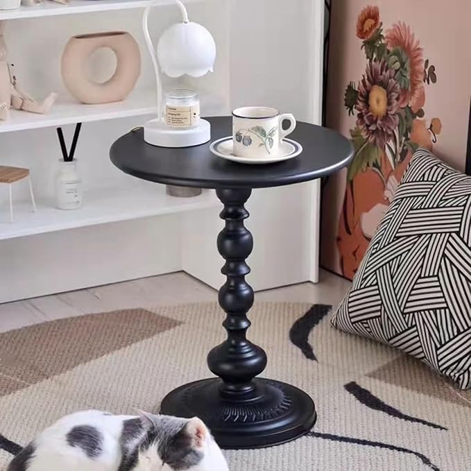 Chic Vintage Round Side Table with Elegant Roman Columns - Sturdy Metal Construction, Perfect for Coffee, End, Tea, or Leisure Use in Living Room or Bedroom Decor (Black Small 1 Pack)