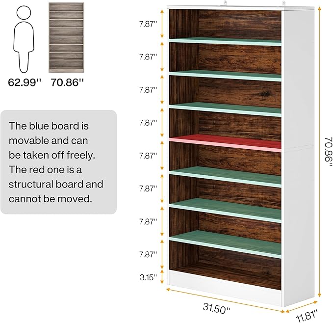 Tribesigns Tall Shoe Cabinet, 9 Tiers 40-45 Pairs Heavy Duty Wood Freestanding Shoe Storage Cabinet, 70.8'' Tall Shoe Cabinet with Open Storage for Entryway (White/Brown)