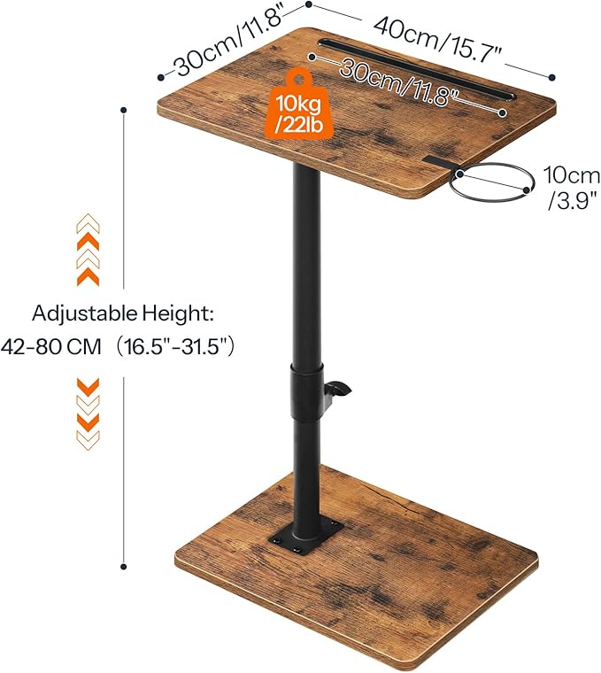 HOOBRO TV Tray Table, 360° Swivel Side Table Sofa Armrest Tray for Couch, Height Adjustable C Shaped End Table, Snack Desk with Cup Holder, for Small Spaces, Rustic Brown and Black BF234BZ01