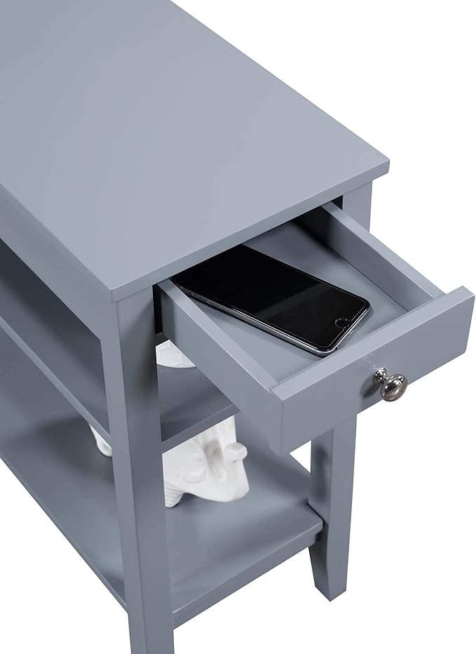 Convenience Concepts American Heritage Chairside End Table with Drawer 23.5" - Classic Living Room Table with Storage Shelf, Bedroom Nightstand, Gray