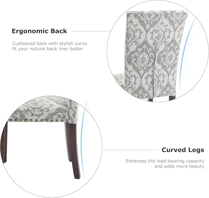 COLAMY Upholstered Parsons Dining Chairs Set of 4, Fabric Dining Room Kitchen Side Chair with Nailhead Trim and Wood Legs - Grey/White Flower