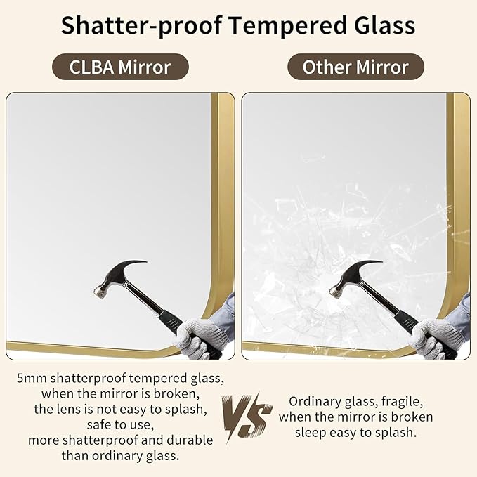 Gold Bathroom Mirror, 16x20 Inch Aluminum Frame Rectangle Mirror, Anti-Rust, Tempered Glass, Wall Mirror for Over Sink, Vanity, Bedroom, Entryway, Horizontal/Vertical
