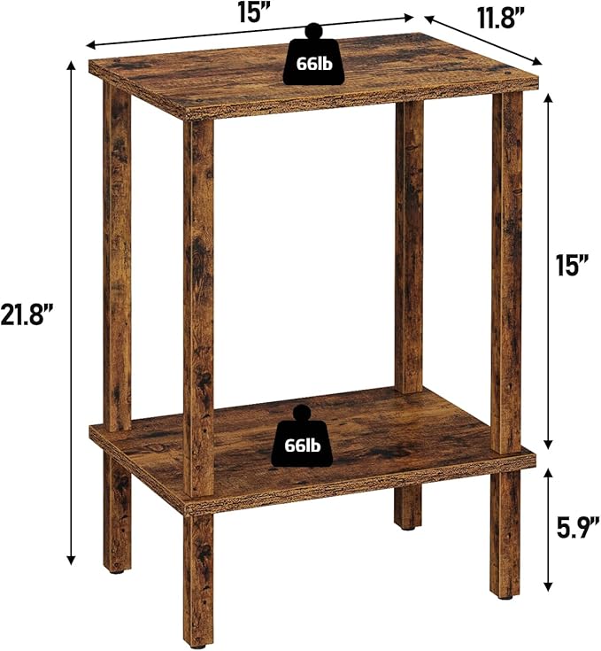 TUTOTAK End Table, Set of 2, Side Table, Nightstand, 2-Tier Storage Shelf, Sofa Table for Small Space, Living Room, Bedroom, Brown TB01BB035C
