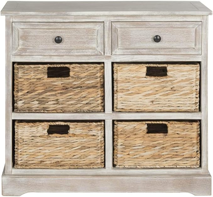 SAFAVIEH American Homes Collection Herman Whitewash Wicker Basket Storage Unit