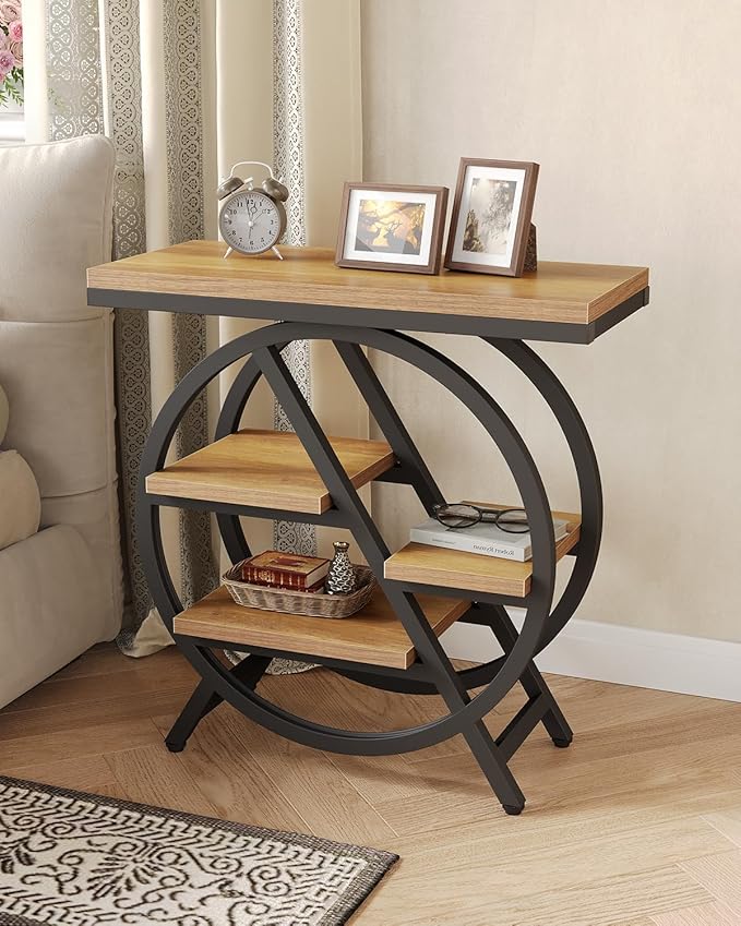 End Table, Narrow Side Table with 4-Tier Large Storage Space, Modern Bedside Table for Living Room, Home Office, Bedroom, Natural