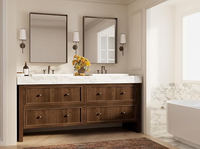 Keonjinn 24 x 32 Inch Brushed Bronze Mirror, Rectangle Bathroom Vanity Mirror for Wall, Aluminum Alloy Framed, Modern Farmhouse, Rectangular Square Corner, Decorative(Horizontal/Vertical)