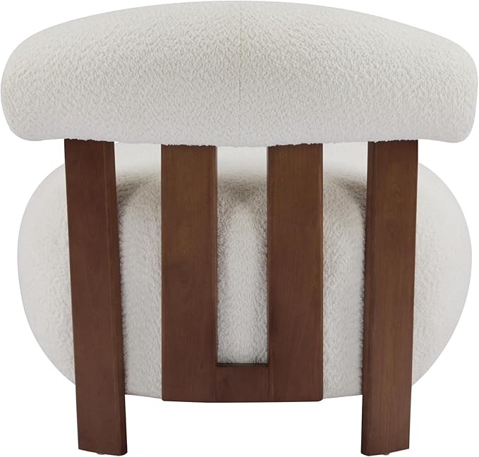 Christopher Knight Home Elvina Boucle Fabric Accent Chair, Solid Wood Single Lounge Sofa, Bedroom Comfy Reading Chair, for Modern Minimalist Style Living Room/Home Office, Milky White+Walnut