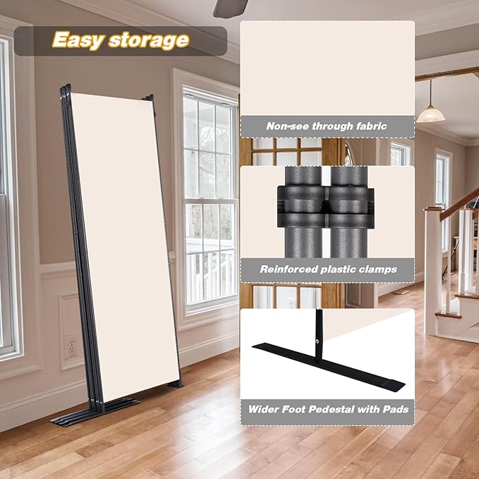 Room Divider, 6 Panel Folding Privacy Screens with Wider Support Feet, 6 Ft Portable Room Partition for Room Separator, 132" W X 71" H, Beige