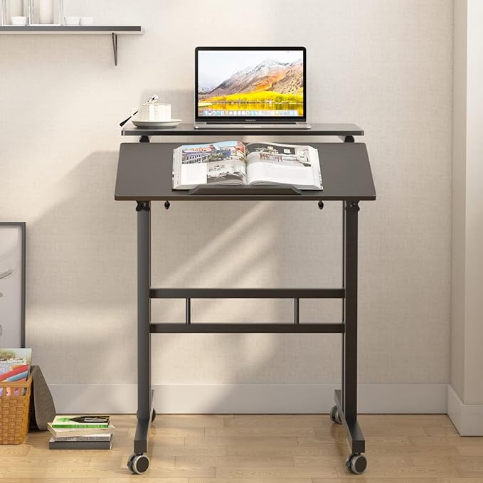 soges 23.6inches Height Adjustable Desk Laptop Desk on The Wheels, Rolling Stand Up Desk Computer Desk Adjustable Standing Desk Sit and Stand Desk Portable Laptop Table, Black