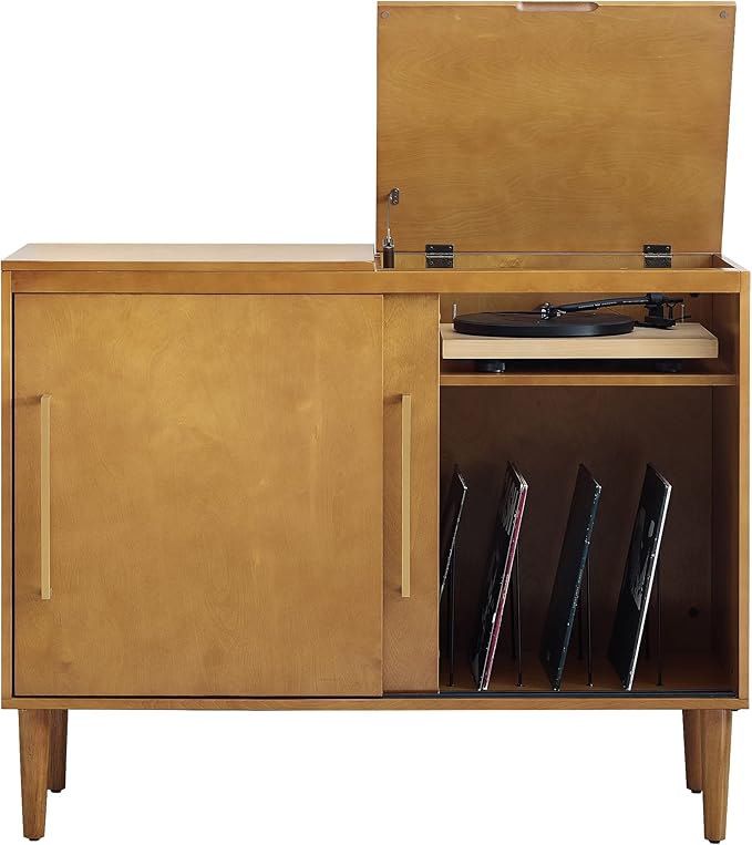 Crosley Furniture Everett Media Console and Record Player Stand with Storage for Vinyl Records, Acorn